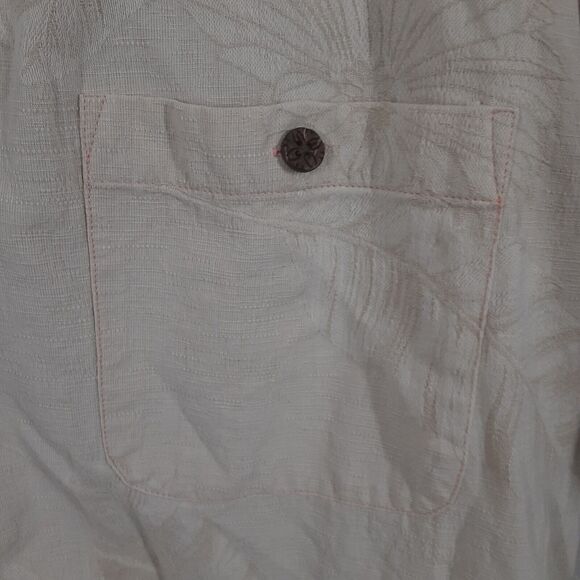 Caribbean Adult Mens XL Beige Silk Cotton Short Sleeve Floral Hawaiin Shirt - Picture 2 of 8